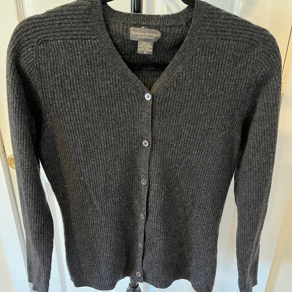 Vintage 100% Cashmere Banana Republic Charcoal Button-Up Cardigan Sweater Size M